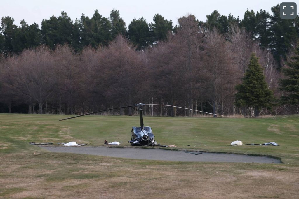 Helicopter crashes onto golf course in Windwhistle, Canterbury
